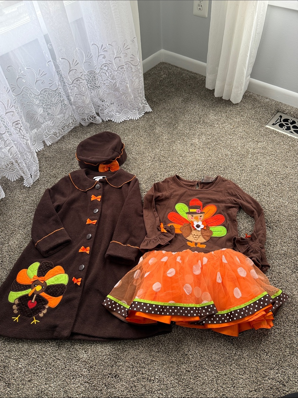 Bonnie Jean Brown and Orange Turkey Costume Set with Coat and Hat